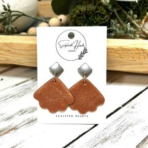 Sculpted Hearts, Handmade, Polymer Clay Fan Earrings. New